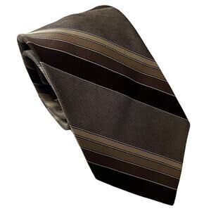 Vintage Don Loper Brown Tan White Diagonal Regimental Stripe Tie